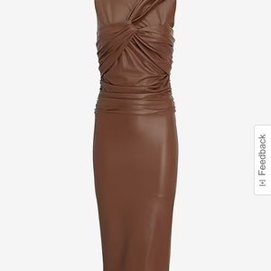 Express Body Contour Faux Leather Twist Front Midi Dress